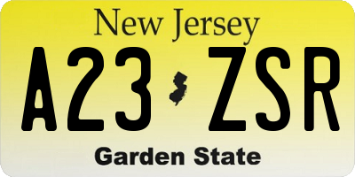 NJ license plate A23ZSR