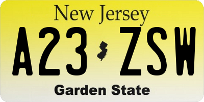 NJ license plate A23ZSW