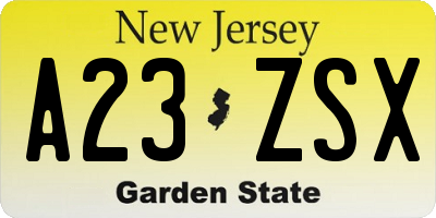 NJ license plate A23ZSX