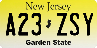 NJ license plate A23ZSY