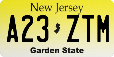 NJ license plate A23ZTM
