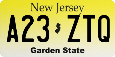 NJ license plate A23ZTQ