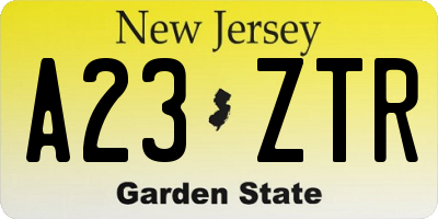 NJ license plate A23ZTR