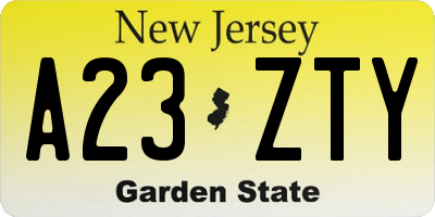 NJ license plate A23ZTY