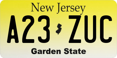 NJ license plate A23ZUC