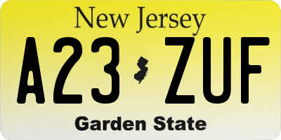 NJ license plate A23ZUF