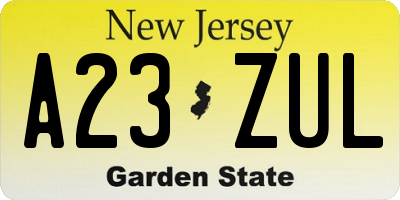 NJ license plate A23ZUL