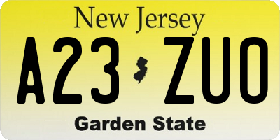 NJ license plate A23ZUO