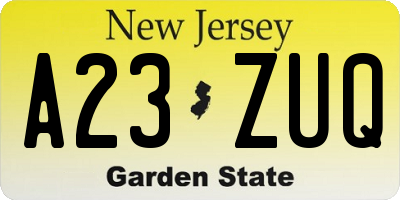 NJ license plate A23ZUQ