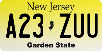 NJ license plate A23ZUU