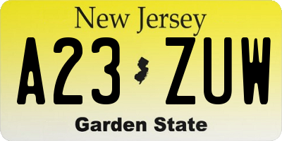 NJ license plate A23ZUW