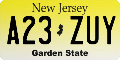 NJ license plate A23ZUY