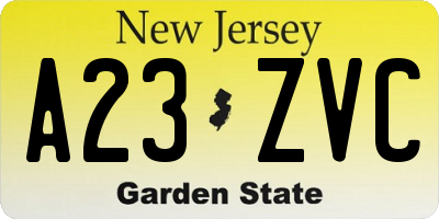 NJ license plate A23ZVC