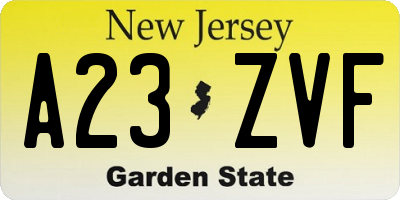 NJ license plate A23ZVF