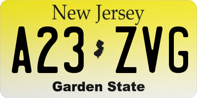 NJ license plate A23ZVG