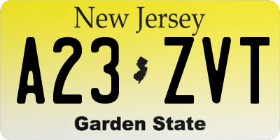 NJ license plate A23ZVT