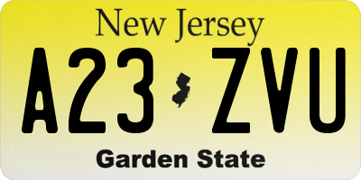 NJ license plate A23ZVU