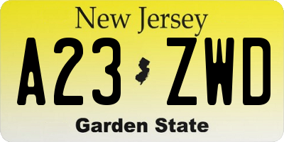 NJ license plate A23ZWD
