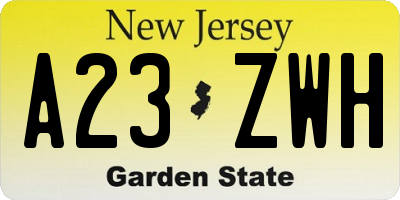 NJ license plate A23ZWH