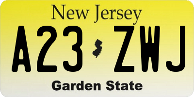 NJ license plate A23ZWJ