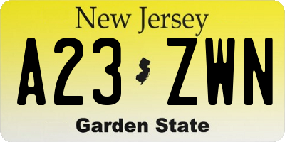 NJ license plate A23ZWN