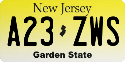 NJ license plate A23ZWS