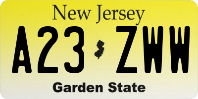NJ license plate A23ZWW