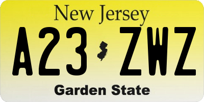 NJ license plate A23ZWZ