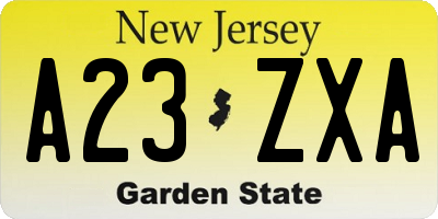 NJ license plate A23ZXA