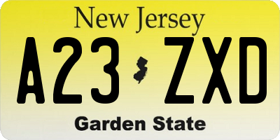 NJ license plate A23ZXD