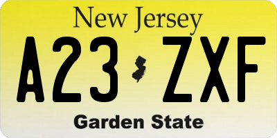 NJ license plate A23ZXF