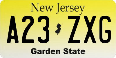 NJ license plate A23ZXG