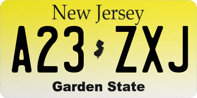 NJ license plate A23ZXJ