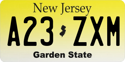 NJ license plate A23ZXM
