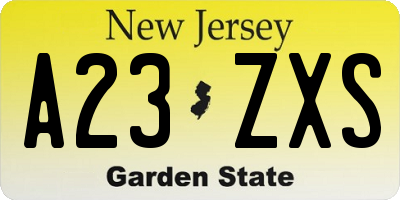 NJ license plate A23ZXS
