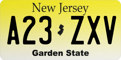 NJ license plate A23ZXV