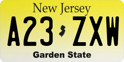 NJ license plate A23ZXW
