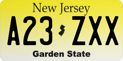 NJ license plate A23ZXX