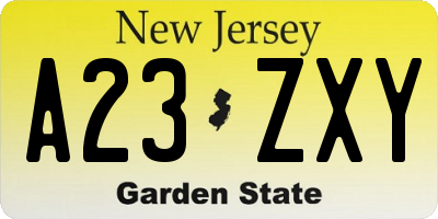 NJ license plate A23ZXY