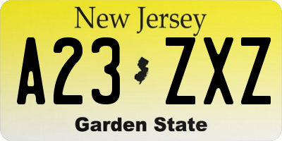 NJ license plate A23ZXZ
