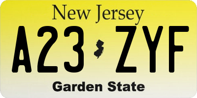 NJ license plate A23ZYF