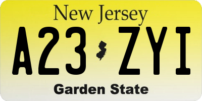 NJ license plate A23ZYI