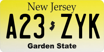 NJ license plate A23ZYK