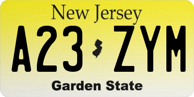 NJ license plate A23ZYM