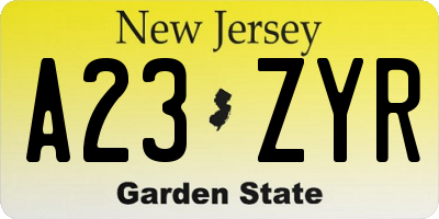 NJ license plate A23ZYR