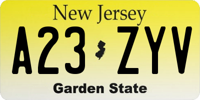 NJ license plate A23ZYV