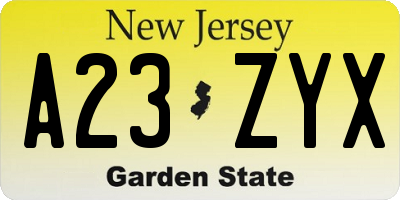 NJ license plate A23ZYX