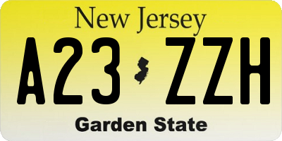 NJ license plate A23ZZH