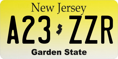 NJ license plate A23ZZR