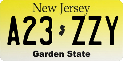 NJ license plate A23ZZY